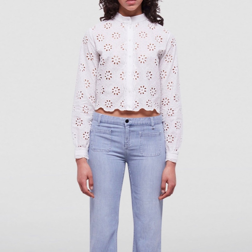 THE KOOPLES Embroidered Broderie Anglaise Cotton Blouse Shirt Top - XS/0